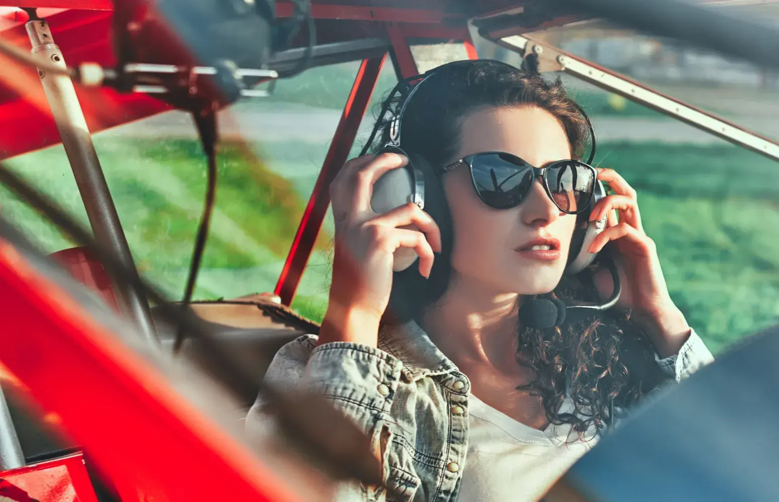 An American woman flying the plane