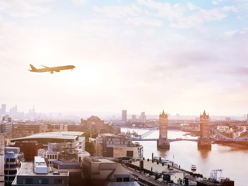 Aeroplane flies over London